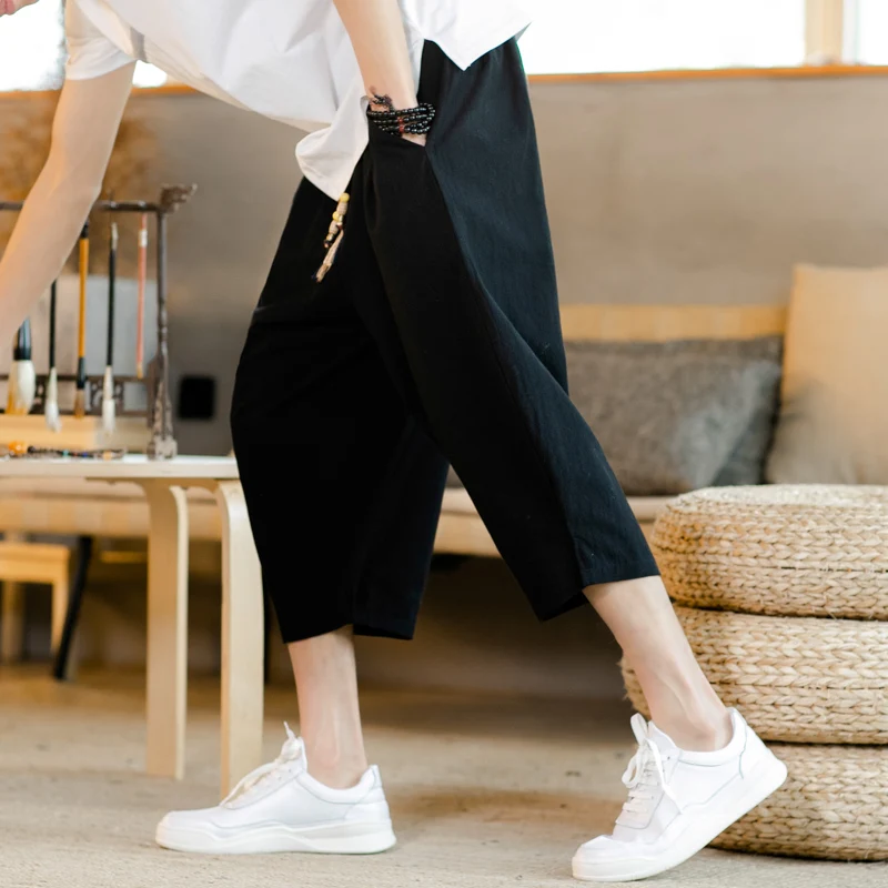 2019 Sinicism мужские льняные брюки Капри легкие тонкие повседневные