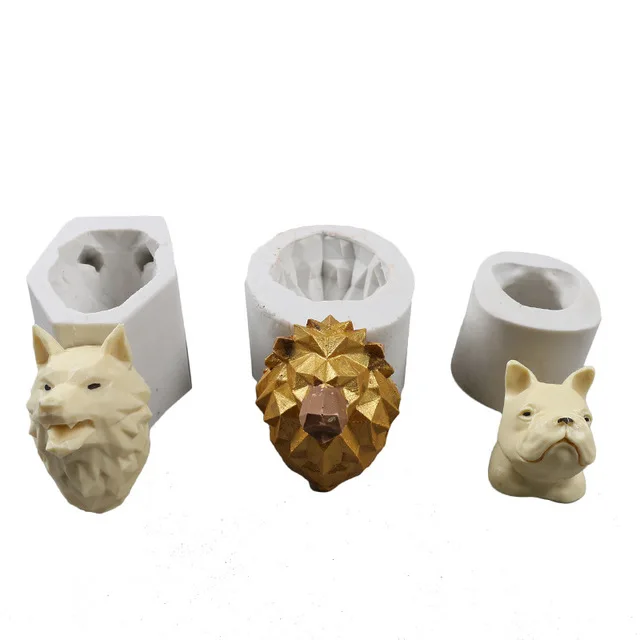 Geometric Lion Wolf Shape Silicone Mold Animals Aroma Plaster Gypsum Mould For Car Decoration DIY Clay Crafts Molds