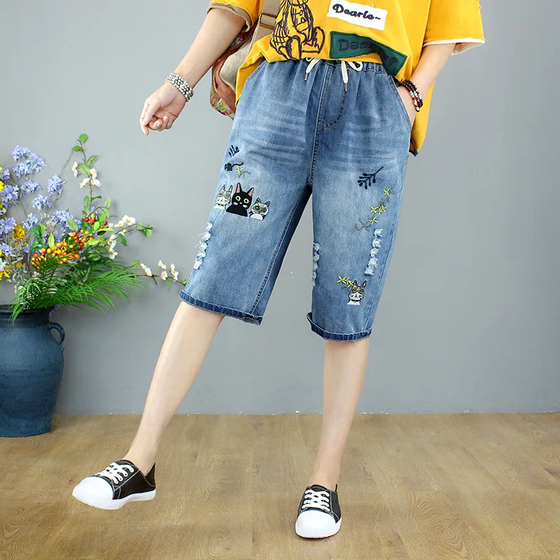 Винтажная вышивка с кошками женская модель свободного кроя женские повседневные