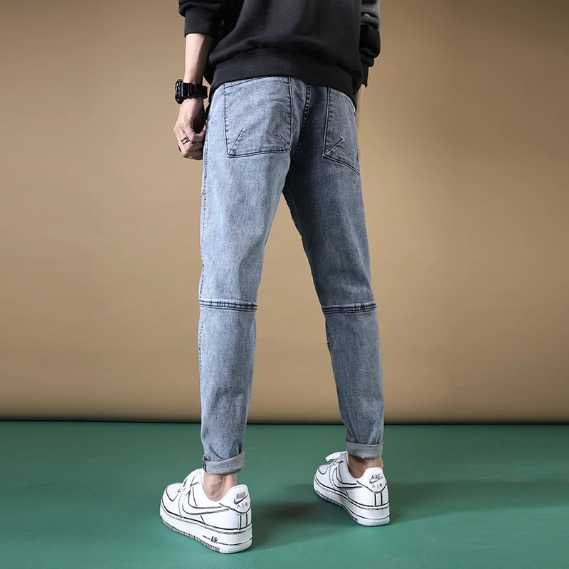 

Patchwork Baggy Jeans Men Blue Loose Pencil Pants Summer Hip Hop Streetwear Denim Trousers