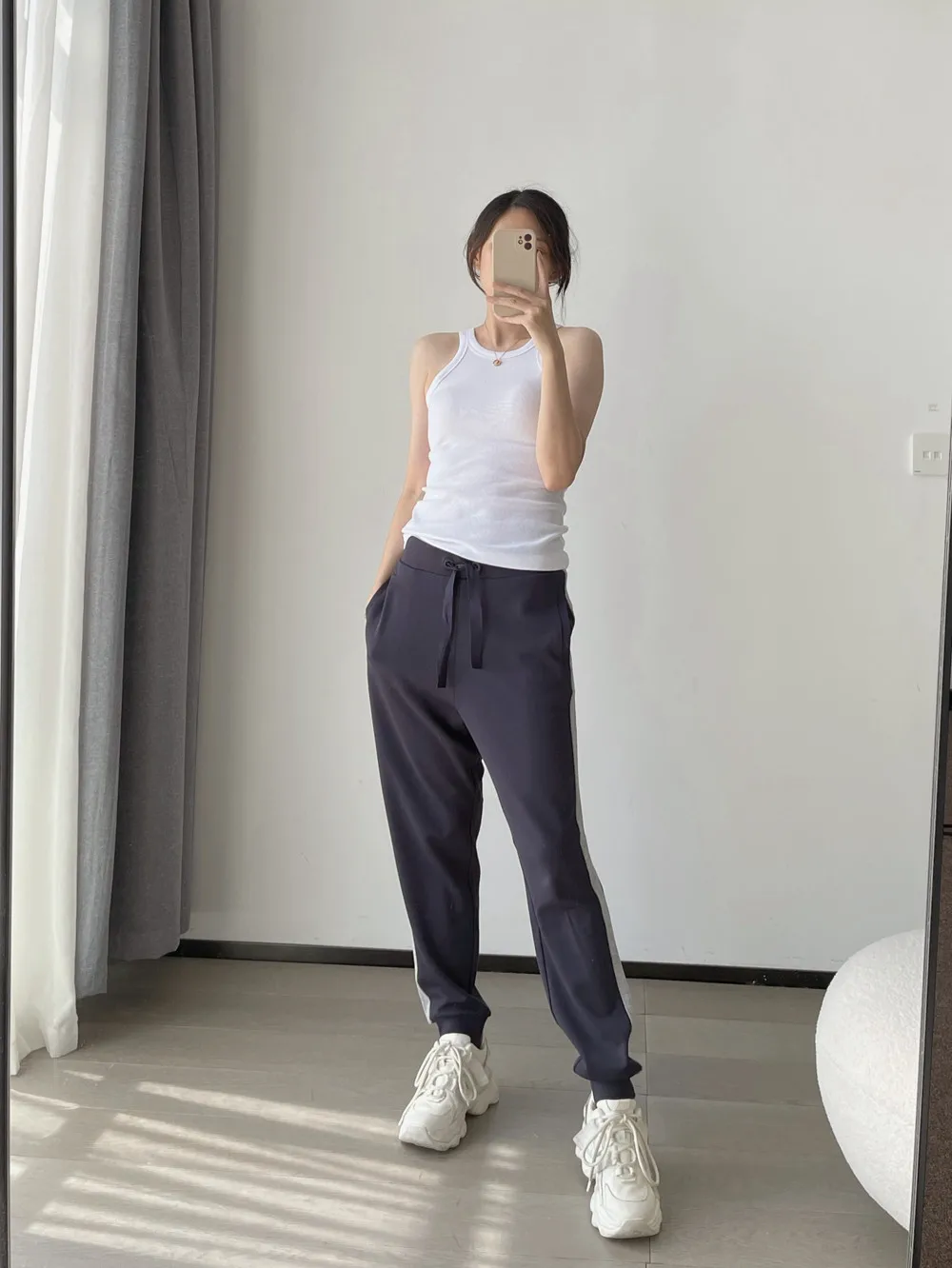 

Women Side Stripe Stitching Trousers Elastic Waist 3 Colors Drawstring Casual 2022 Spring Ladies Sweatpants for Sports