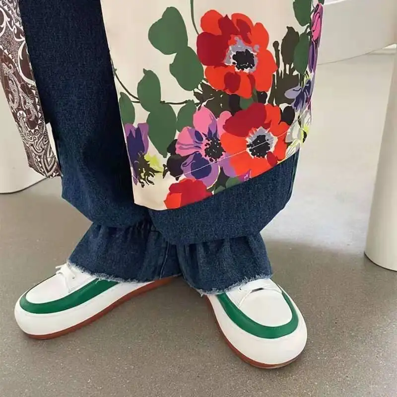 

2021 Spring College Style women's Shoes Flat Platform White Shoes Round Toe Lace-up Bread Casual Sneakers Running Sport Heel 5cm