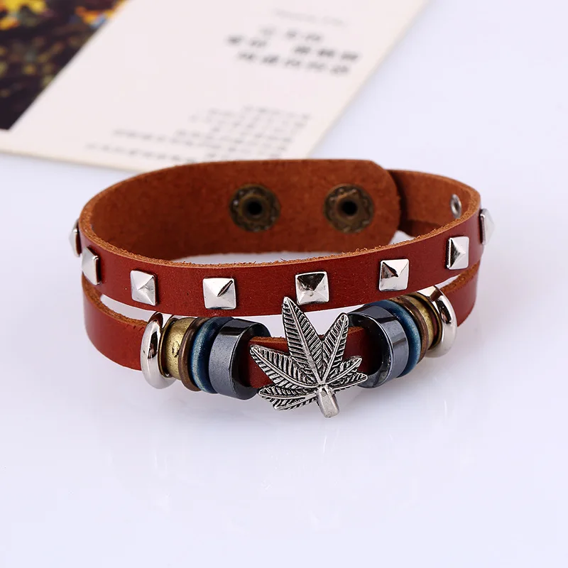 Модный винтажный браслет талисман в стиле панк с кленовыми листьями