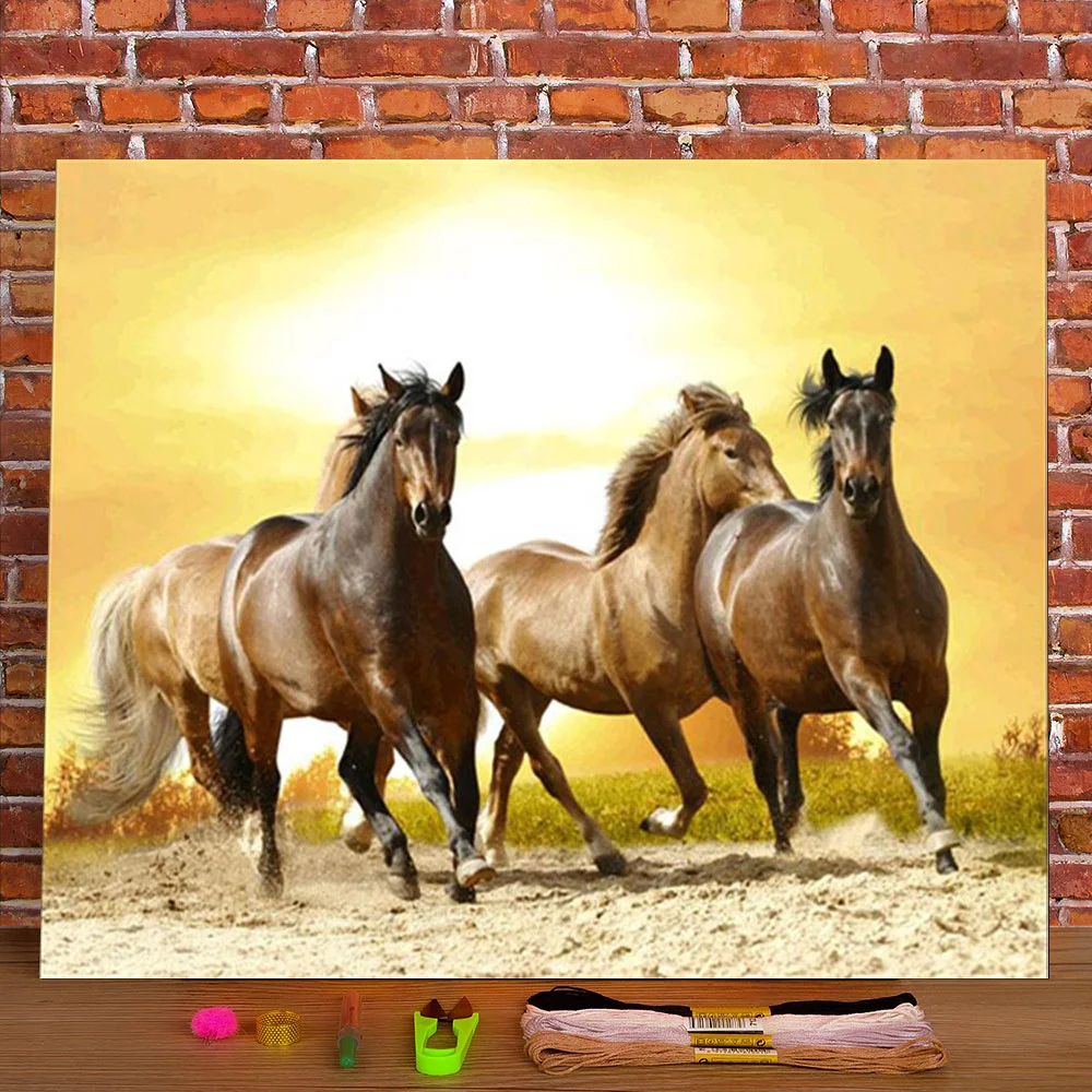 

Animal Horse Flower Printed Canvas 11CT Cross Stitch Embroidery Full Kit DMC Threads Sewing Handicraft Needlework Design