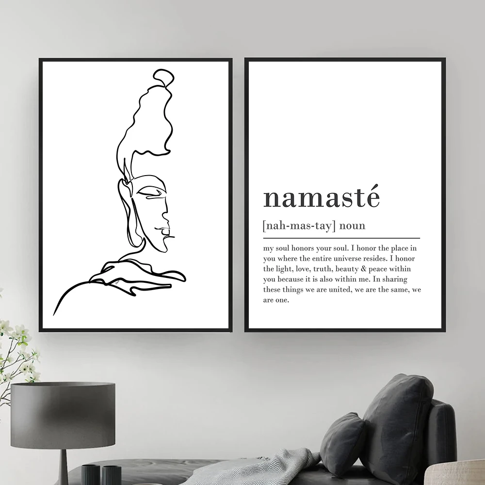 

Namaste Definition Print Zen Yoga Wall Art Canvas Painting Black and White Picture Buddha Half Face Minimalist Poster Wall Decor