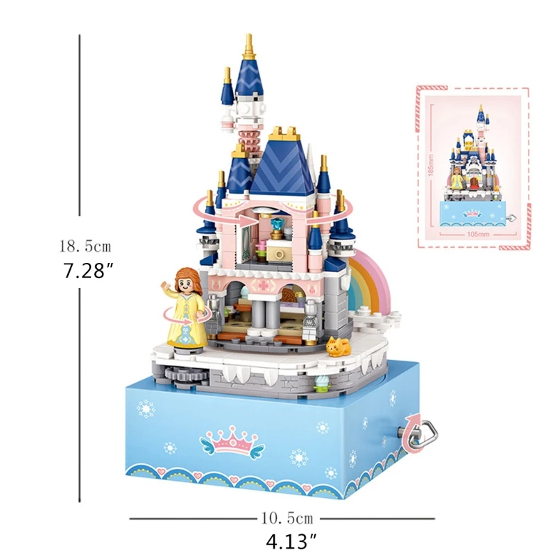 

85DE Mini-building Princess Castle Rotating Music Boxes Music Box Small Grain Building Wood Toy Gift Model Puzzle Toy