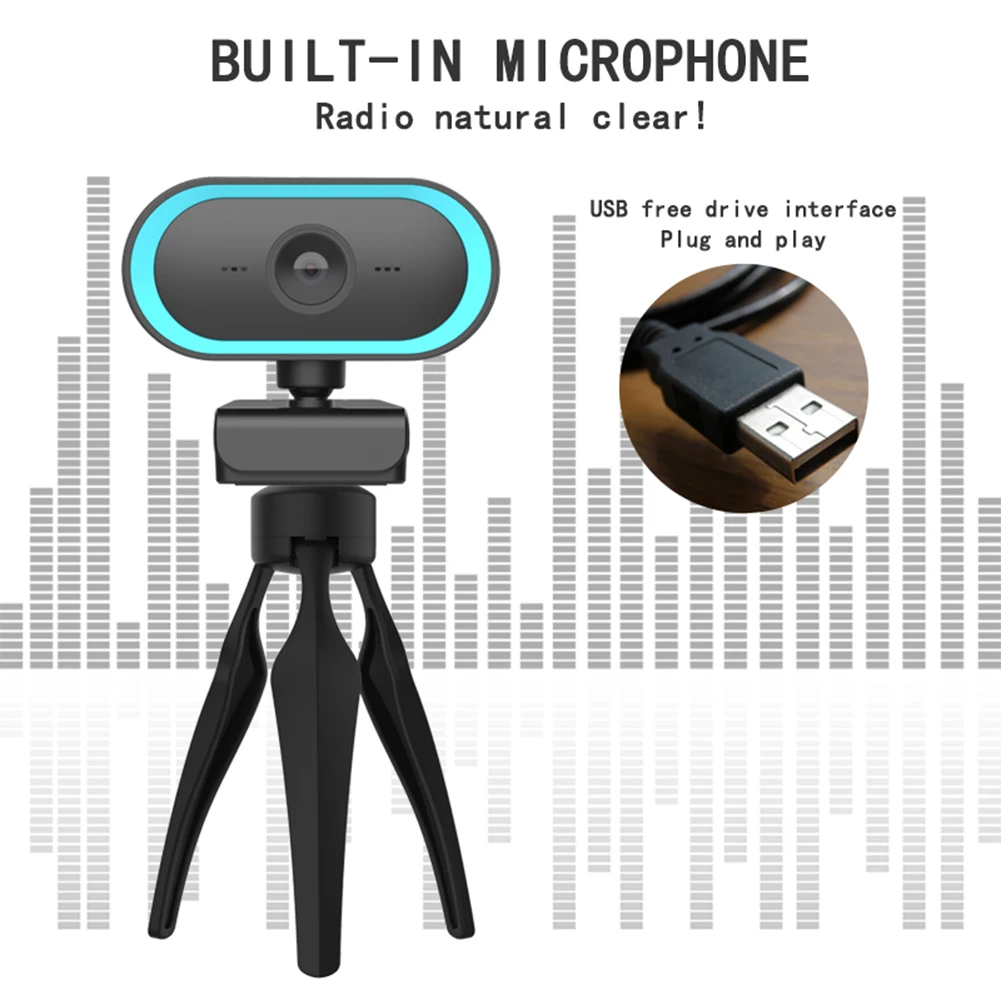 

2K HD Webcam USB Web Video Camera with Microphone Clip-on for PC Desktop Laptop Live Broadcast Video Conference Work