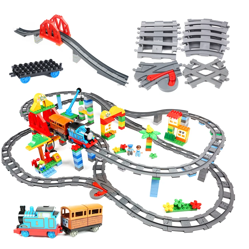 

Big size Building Blocks Compatible Train Sets DIY Railway Track Assemble Interactive Educational Bricks Toys for Children gift