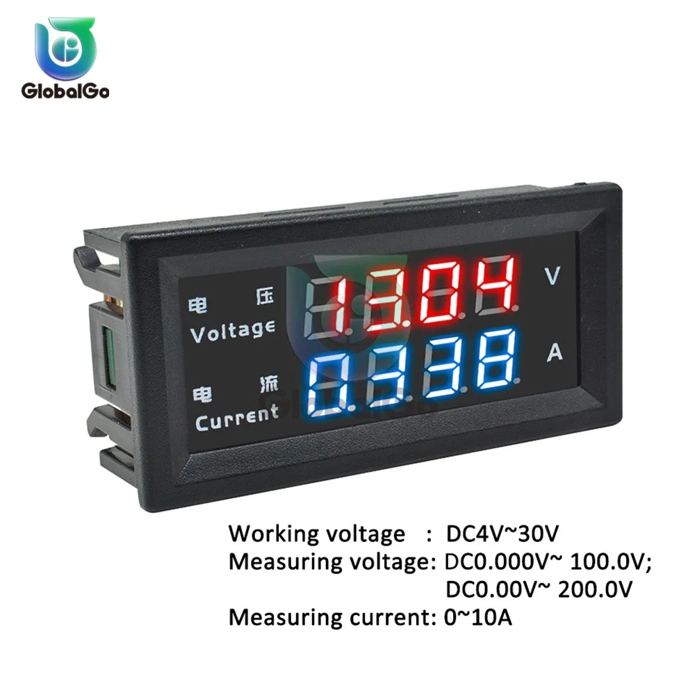 

M4430 0-200V/10A upgraded version Four-bit Voltage Current Meter Red Blue Five Wire Voltmeter Ammeter 100V