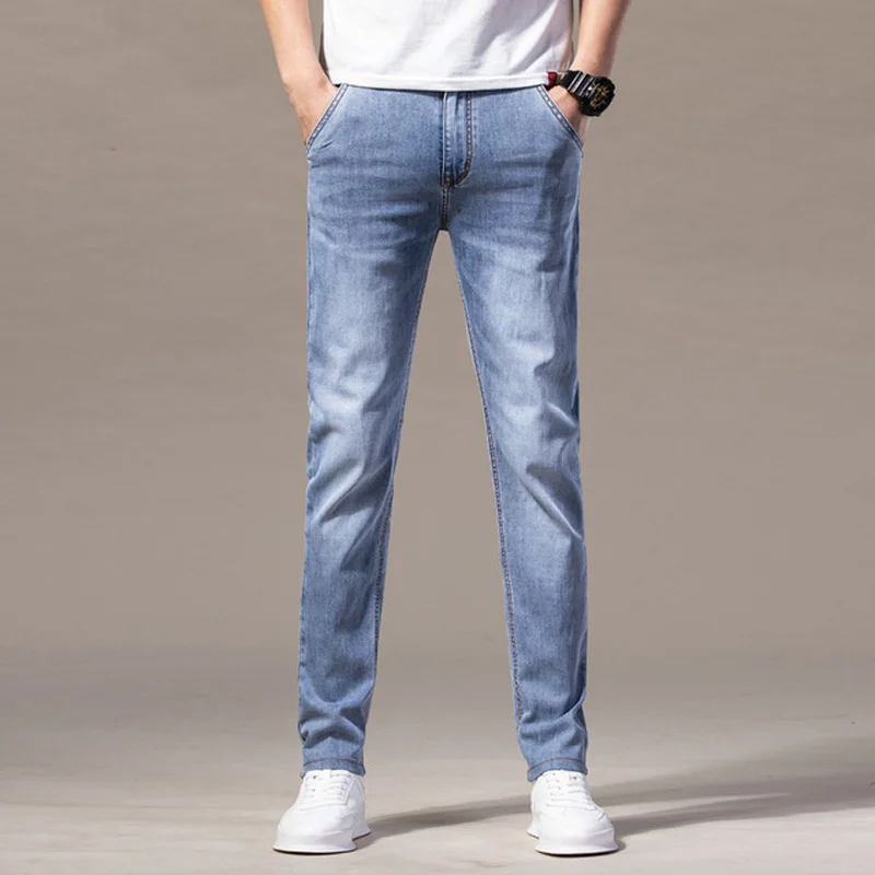 

2021 Spring And Summer New Thin Trousers Men's Jeans Trend Korean Retro Stretch Slim Denim Pants