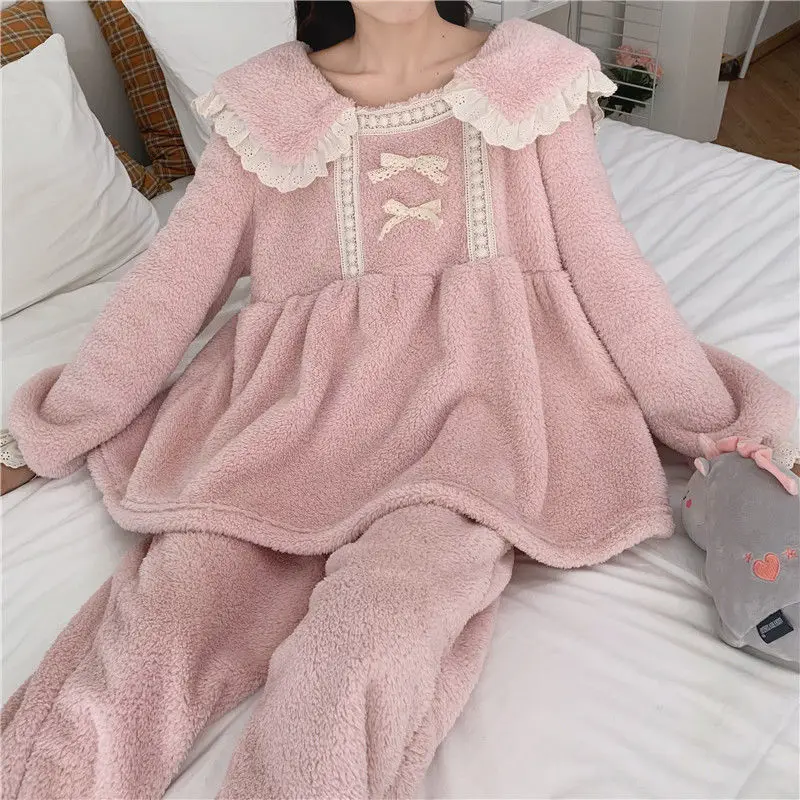 Пижамный комплект фланелевый Женский милая свободная мягкая удобная домашняя