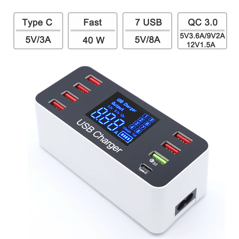 Быстрое зарядное устройство A9P Qi 60 Вт 7 портов USB Type-C PD QC 3 0 для смартфонов Android IOS