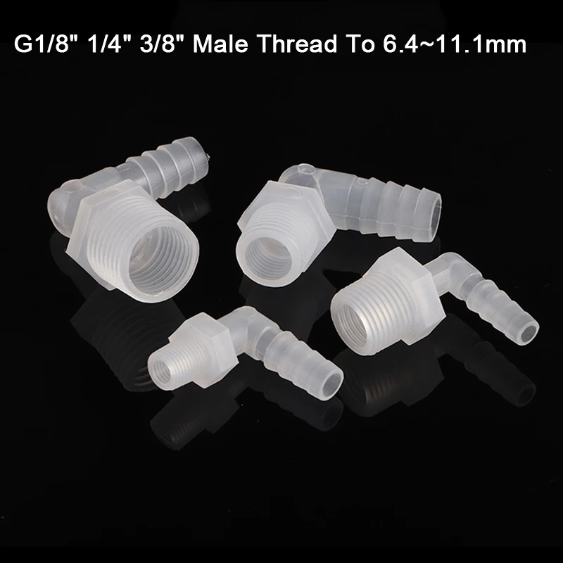 

PP Plastic Pagoda Elbow Connector Aquarium Tank Air Pump Adapter Irrigation Hose Joint G1/8" 1/4" 3/8" Male Thread To 6.4~11.1mm