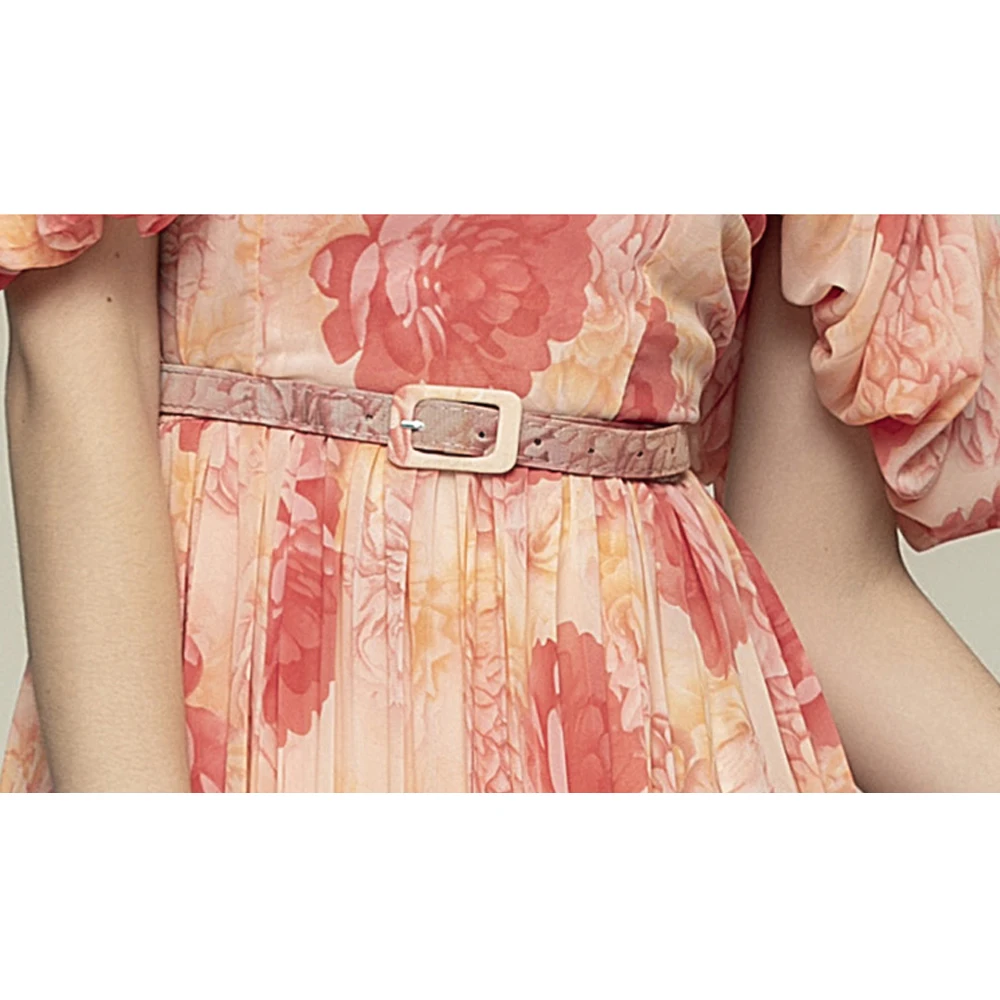 

Simgent Pleated Dress Womens Spring Summer Maxi Long Chiffon Printing Flared Sling Elegant Beach Dress Vestidos SG012146