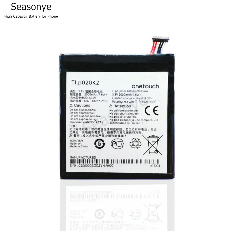 Seasonye 5 шт./лот 2000 мАч/7.6Wh TLP020K1/TLP020K2 запасная батарея для Alcatel One Touch POP 6039 H / Y K Idol 3 4 7