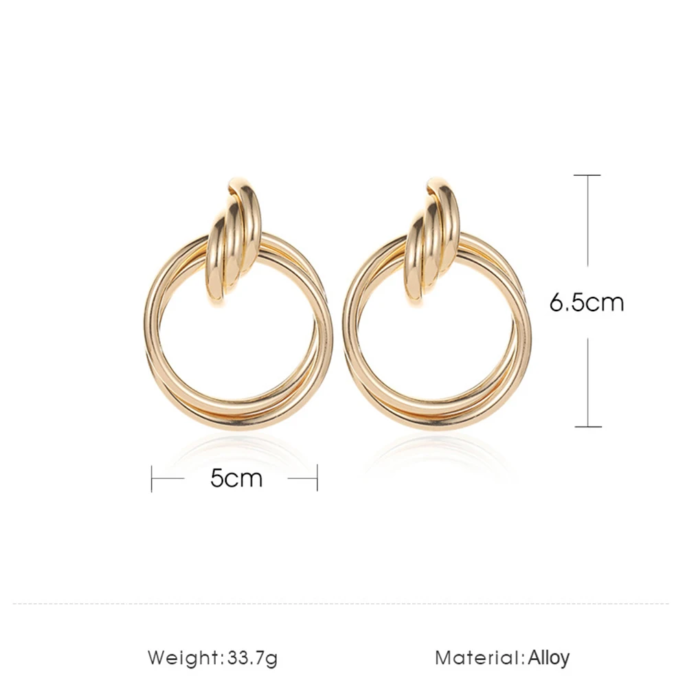 

1Pair Personality New Gold Metal Multi-layer Circle Winding Geometric Hyperbole Round Stud Earrings for Women Girl Party Jewelry