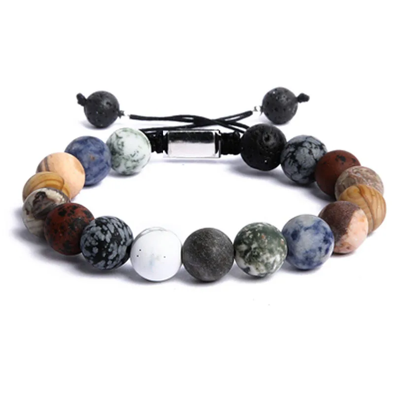 

10 mm Natural Mix Stone Macrame Yoga Chakra Bracelets Planet Beads Women Men Bracelet Fashion Jewelry Gifts