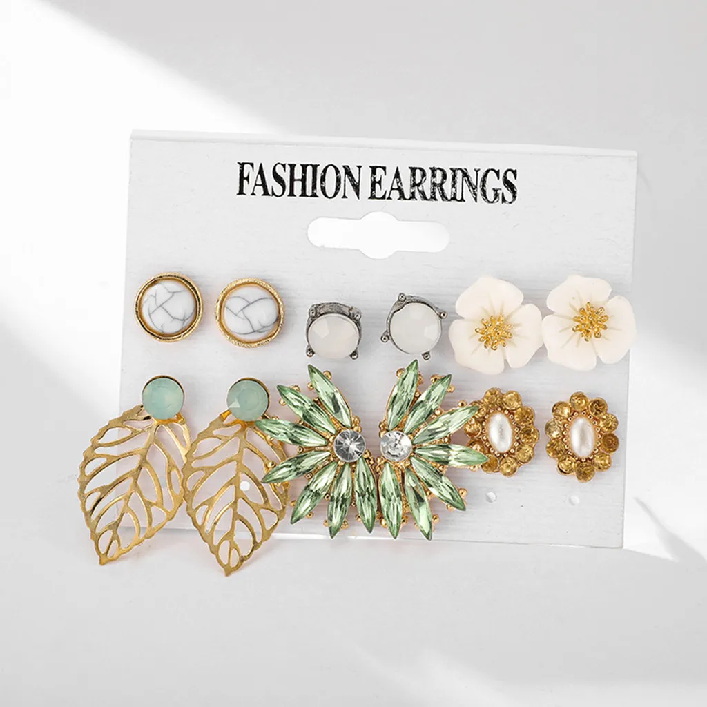 Комплект женских серег гвоздиков с листьями и цветами|Серьги-гвоздики| |