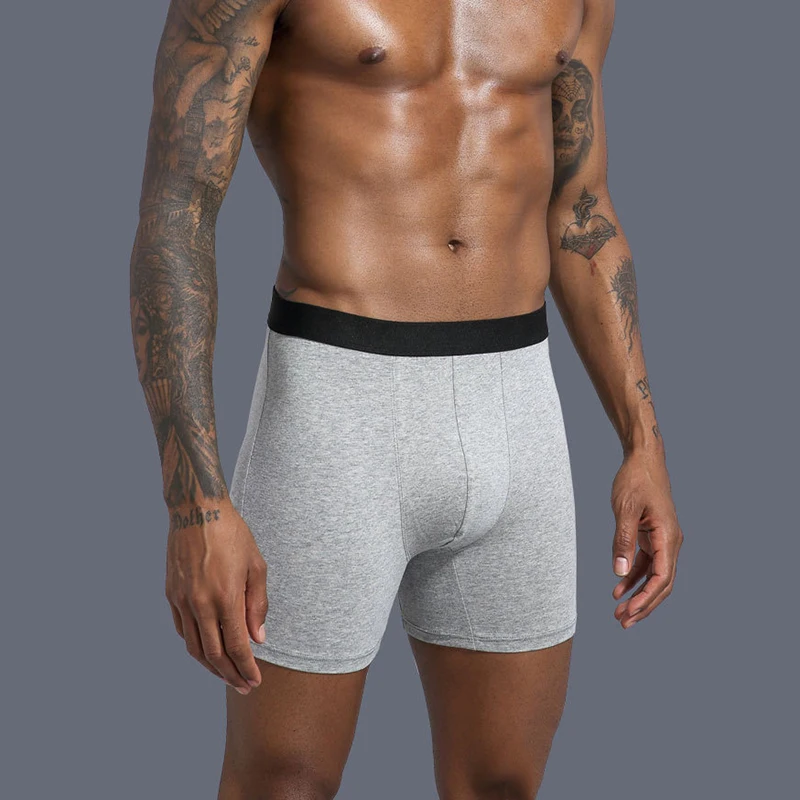 4 Pcs/Lot European And American New Men Underwear High Quality Pure Cotton Pure Color Sports Long Large Size Men's Boxer Briefs