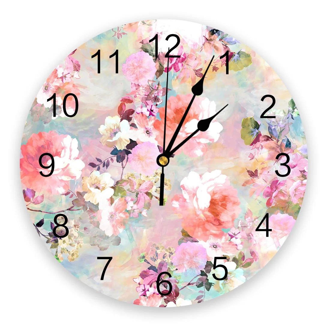 

Flower Oil Painting Color Wall Clock Home Decor Bedroom Silent Oclock Watch Wall for Kitchen Living Room Wall Digital Clock