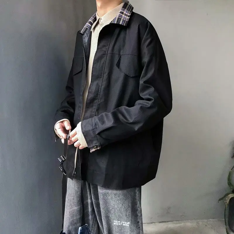 

2020 Jacket Men Hip Hop Autumn Winter Coat Harajuku Solid Color Casual Loose Jacket Windbreaker Streetwear Vintage Jacket Men