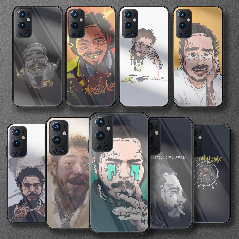 

Post Malone Personality art Tempered Glass Phone Case For Oneplus Realme Q3 C21 GT Nord 5 6 7 8 9 T Pro Oppo Find X3 Cover