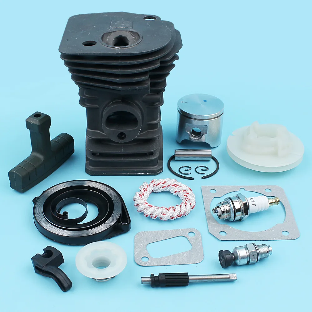 

42mm Nikasil Cylinder Piston Candle Valve Starter Pulley Kit For Husqvarna 340 345 E Chainsaw Oil Pump Worm Gear Handle Grip