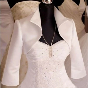 Свадебный жакет с длинным рукавом, атласное болеро, жакет для свадебной вечеринки, бесплатная доставка, Свадебный жакет на заказ, 34