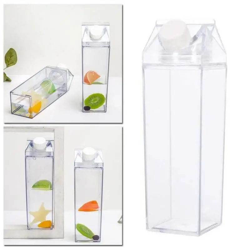 

500ml Milk Carton Water Bottle BPA Free Plastic Portable Clear Box For Juice Transparent Leakproof Drinkware Bottle Kitchen Tool