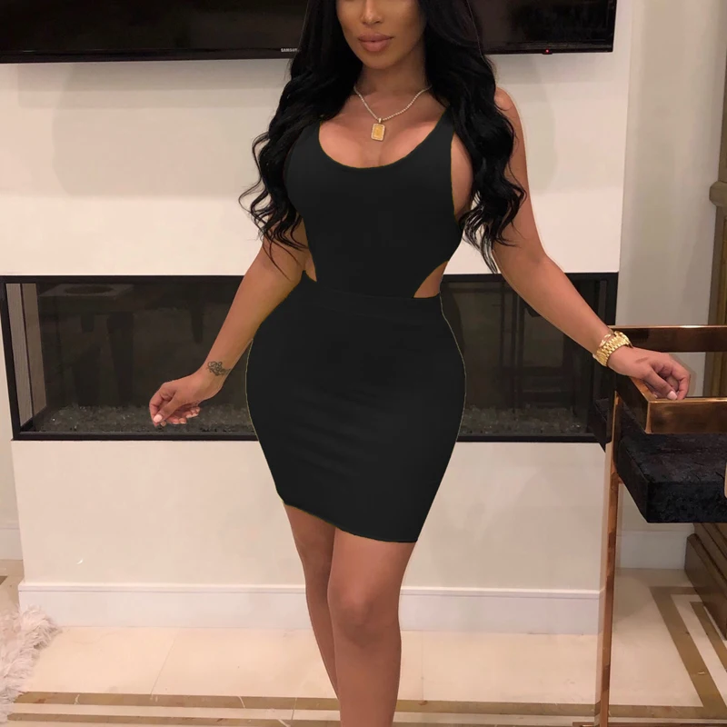Женское сексуальное летнее облегающее мини-платье без рукавов с открытой спиной