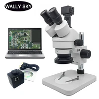 industrial trinocular stereo microscope 7x 45x zoom microscope led ring light 5mp usb digital camera eyepiece pcb inspection