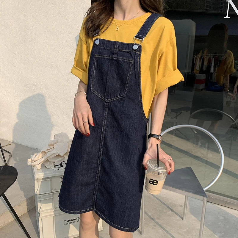 

Crescent City Denim Brace Dress for Women 2021 Spring New Korean Style Loose Slimming Western Style Youthful-Looking Short Skirt