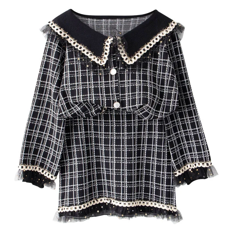 

[are] 2020 autumn new women's small sweet grid sweater + skirts two-piece suit 4099 fashion