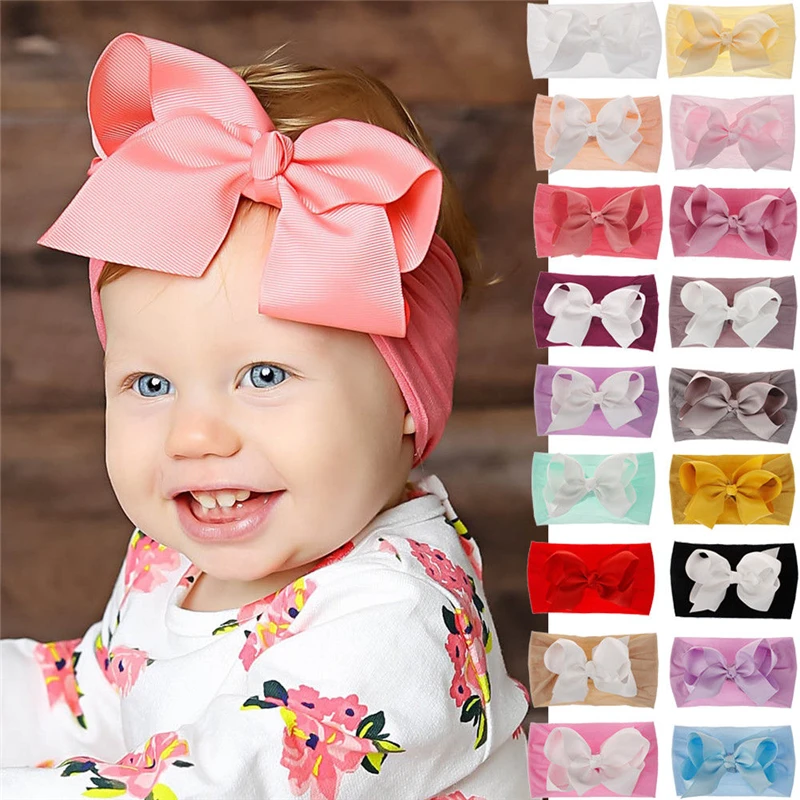 

A Girls Fashion Bow Hairbands Ribbon Baby Girl Headband Solid Color Girls Headbands Big Knot Baby Hairband Hair Accessories 0-6Y