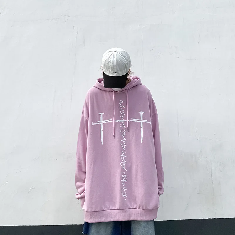 

Eukaaru Gothic Cross Print Hoodie Men Autumn Tops Streetwear Hoodies Hip Hop Oversized Sweatshirt Women Long Hoodie Pullover Man