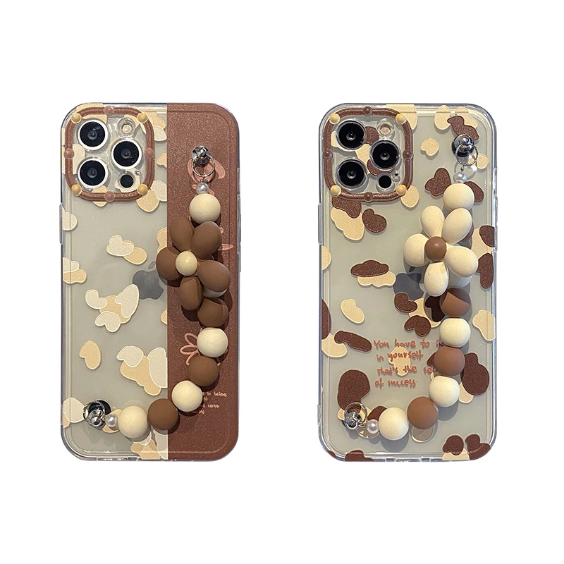 Vintage Leopard Amber Flower Bracelet Phone Case For iPhone 12 11 Pro Max 7 8 Plus X XR XS Mini SE 2 Chain Protective Soft Cover | Мобильные