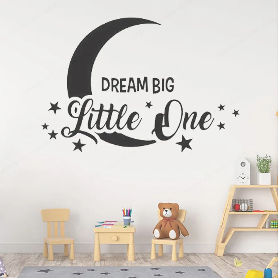 

Декор для детской комнаты, виниловые художественные наклейки, мотивация, цитата, мечта, большой малыш, наклейка на стену, луна и звезды, вини...
