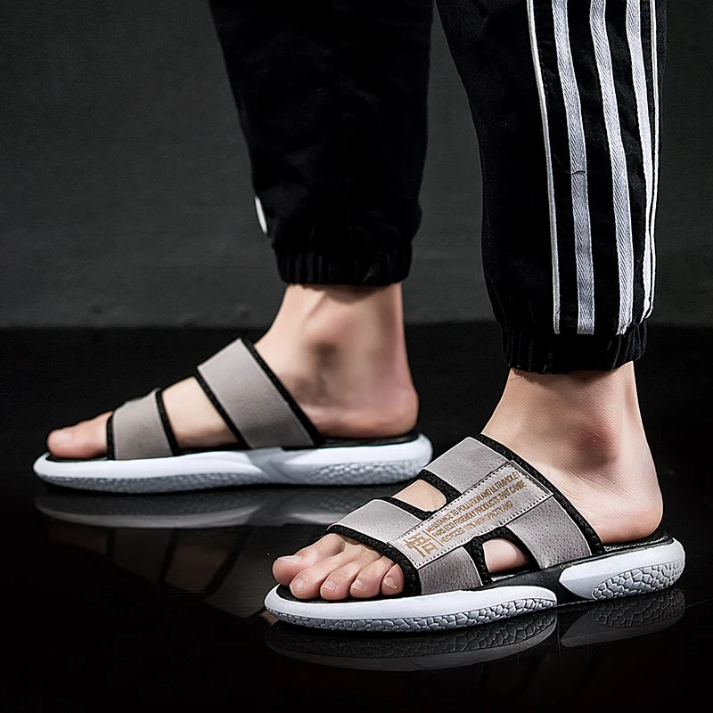 Мужские шлепанцы летние пляжные сандалии тапочки для мужчин плоская