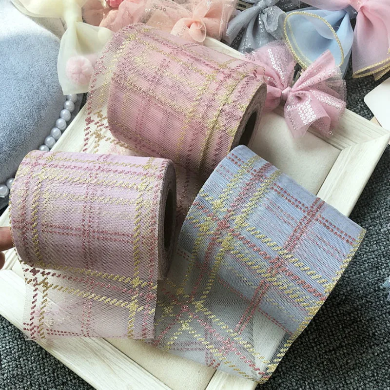 

Glitter Plaid Tulle Ribbon Soft Shinny Mesh Tutu Golden Gauze DIY Craft Hair Bowknot Accessories Party Decoration 10cm 20M/Roll