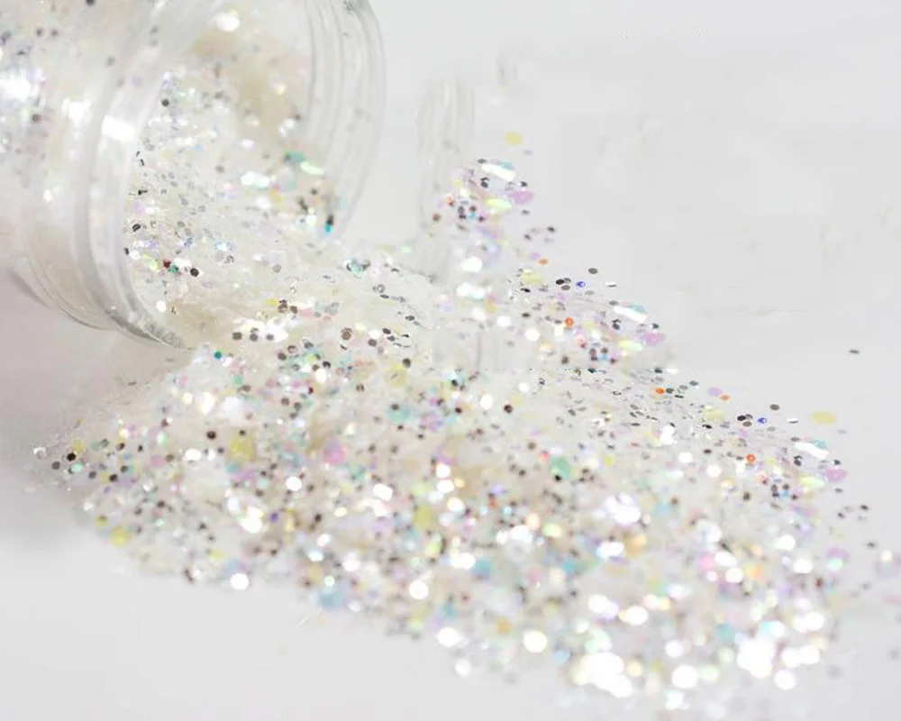 

1 Bag 50g Diamond Chunky Glitter Mix, Diamond Glitter, Chunky Polyester Glitter, Opal Glitter, White Chunky Glitter