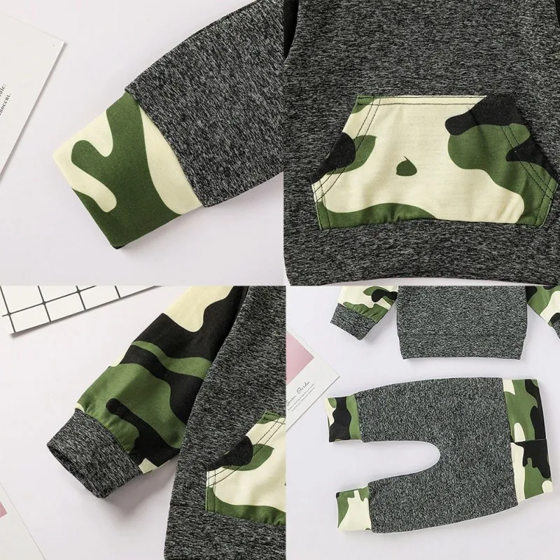 

Autumn Casual Costume Set Baby Pants Set Sweatshirt Boy Camouflage Long Sleeve Hoodie Sweatshirt Blouse Tops+Pants Trouser