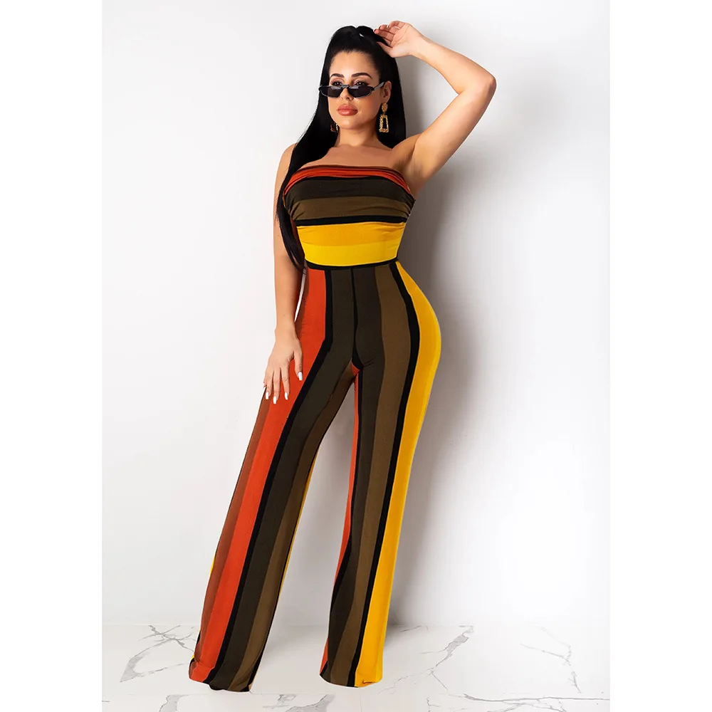 2020 полосатые дизайнерские сексуальные женские комбинезоны с завышенной талией