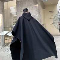 men japan street style hooded robe cloak trench coat outerwear male gothic punk fashion show pullover long jacket overcoat
