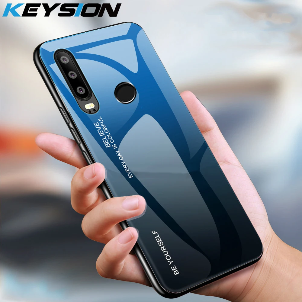 Чехол KEYSION из закаленного стекла с градиентом для Huawei Honor 9X Global силиконовая рамка