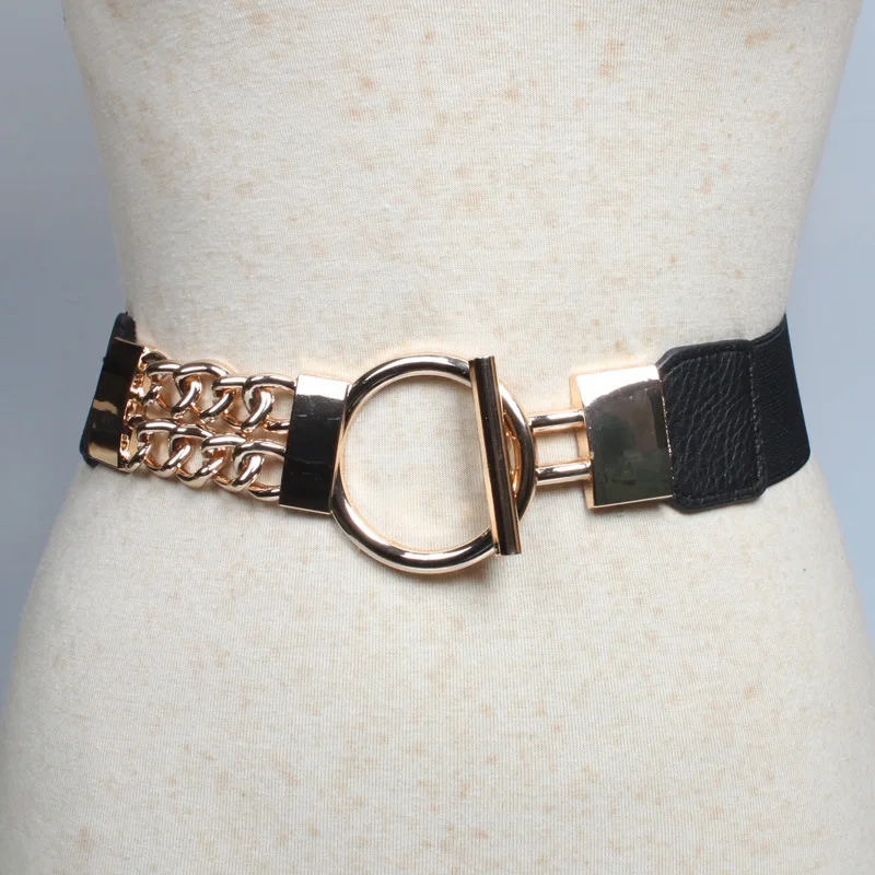 

2021 Fashion Dress Coat Metal Ring Girdle Women All-match Chain Elastic Wide Belts Cinturones Para Mujer Elastico G Brand Belts
