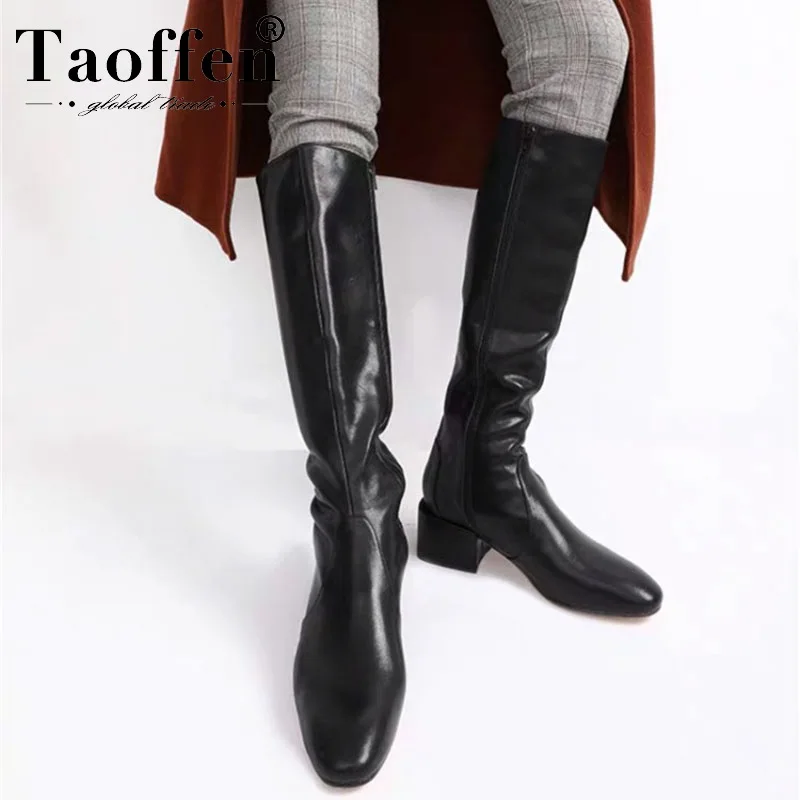 Taoffen/Сапоги до колена из натуральной кожи сапоги с высоким голенищем на молнии