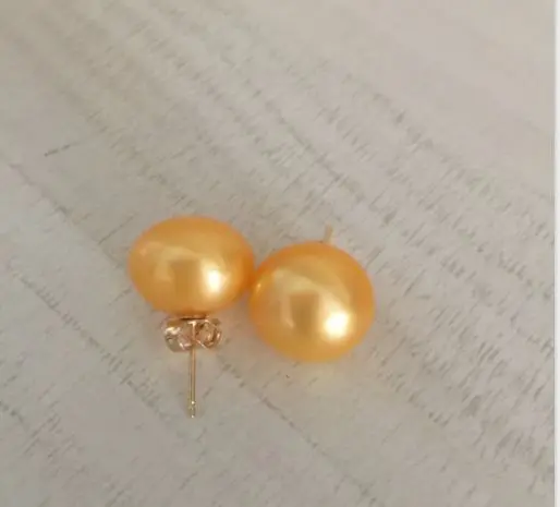 

charming a pair of 10~10.5 mm natural south sea gold pearl earring 14k