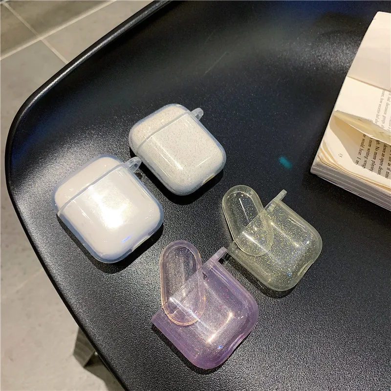 Блестящий чехол для Bluetooth гарнитуры apple airpods беспроводных наушников прозрачный