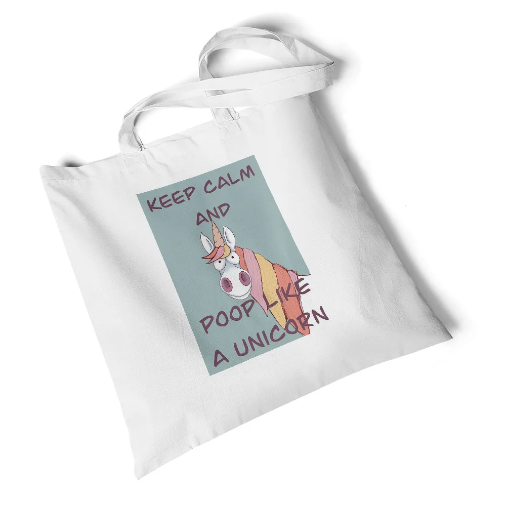 

Focal20 Streetwear Cute Unicorn Print Canvas Bag Ladies Lightweight Shoulder Bag Large Capacity Shopping Handbag Classic Tote