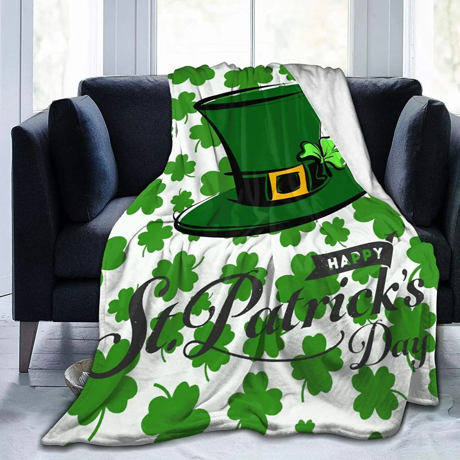 

St Patrick's Fleece Blanket Warm Fuzzy Soft Throw Blanket Comfy Reversible Microfiber Blanket All Seasons Suitable